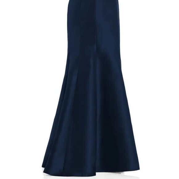 Alfred Sung Midnight Blue Draped One-Shoulder Satin Trumpet Gown D827 - Picture 6 of 6